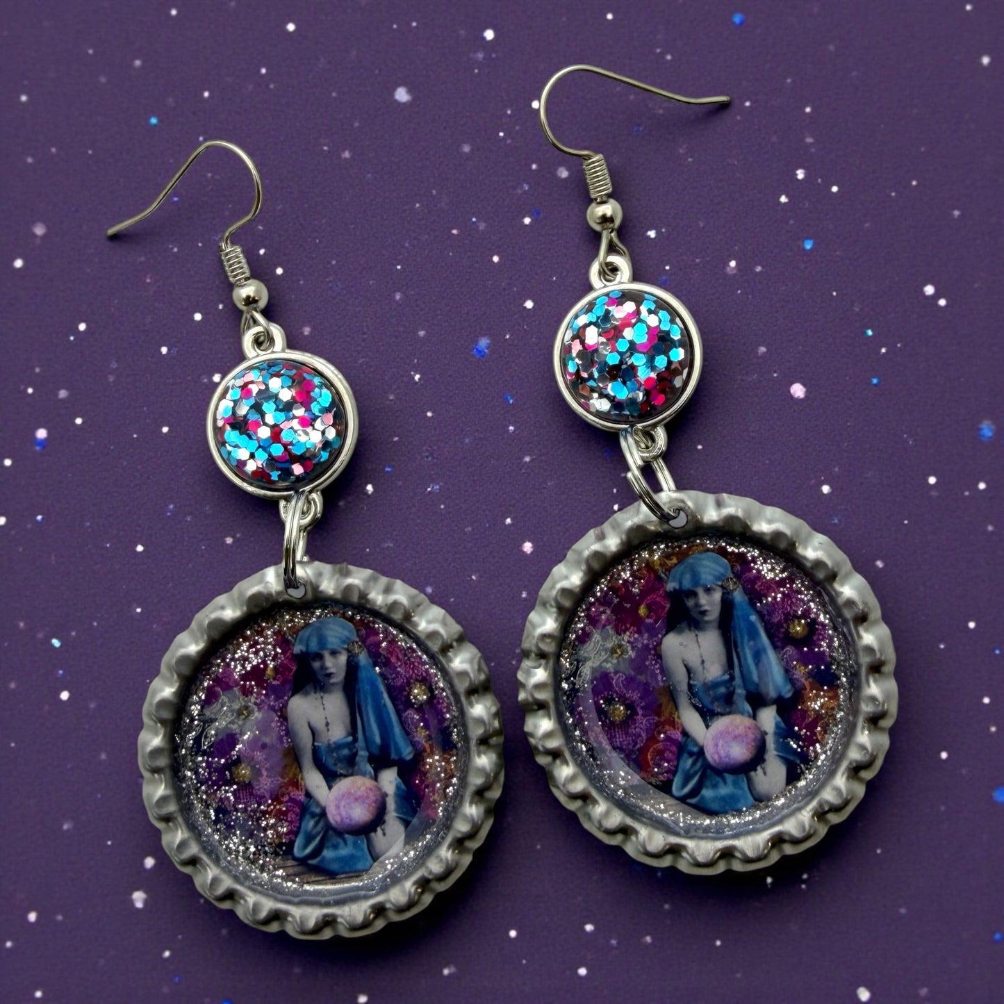 Mystic Fortune Teller Bottle Cap Earrings