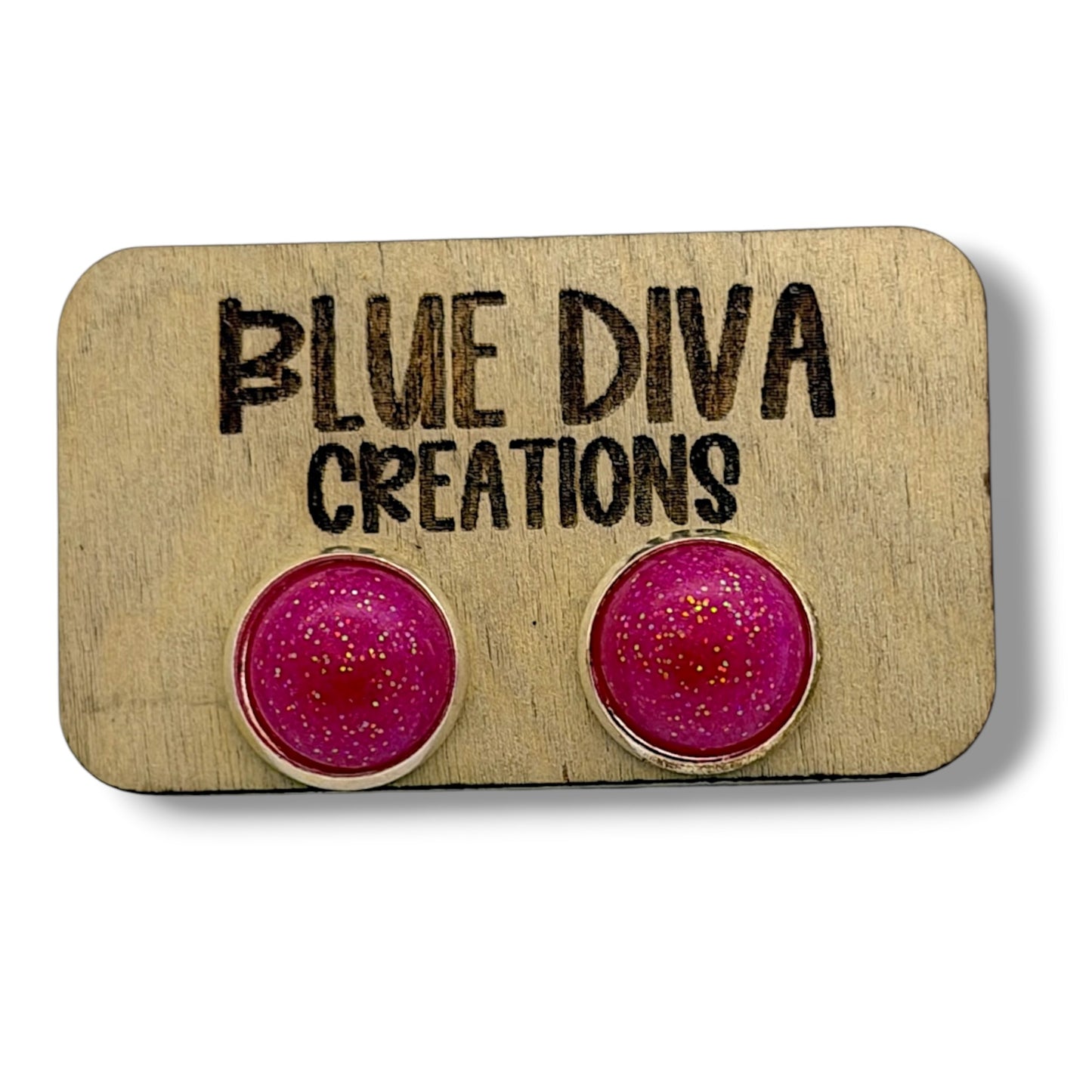 Hot Pink Glitter 12mm Stud Earrings