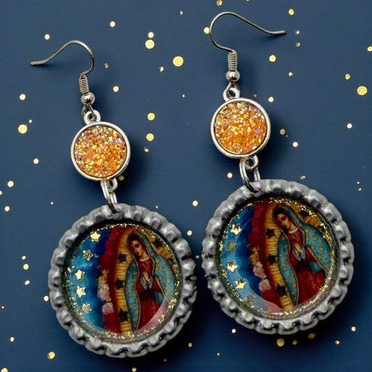 Virgen de Guadalupe Bottle Cap Earrings