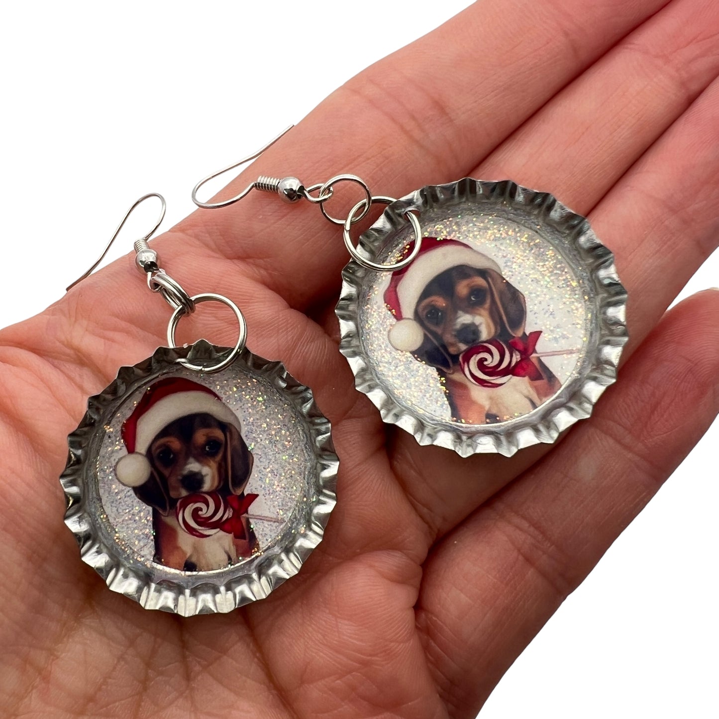 Cute Christmas Dog Bottle Cap Earrings