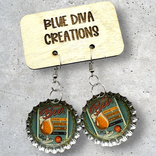 Beer Themed Bottle Cap Earrings