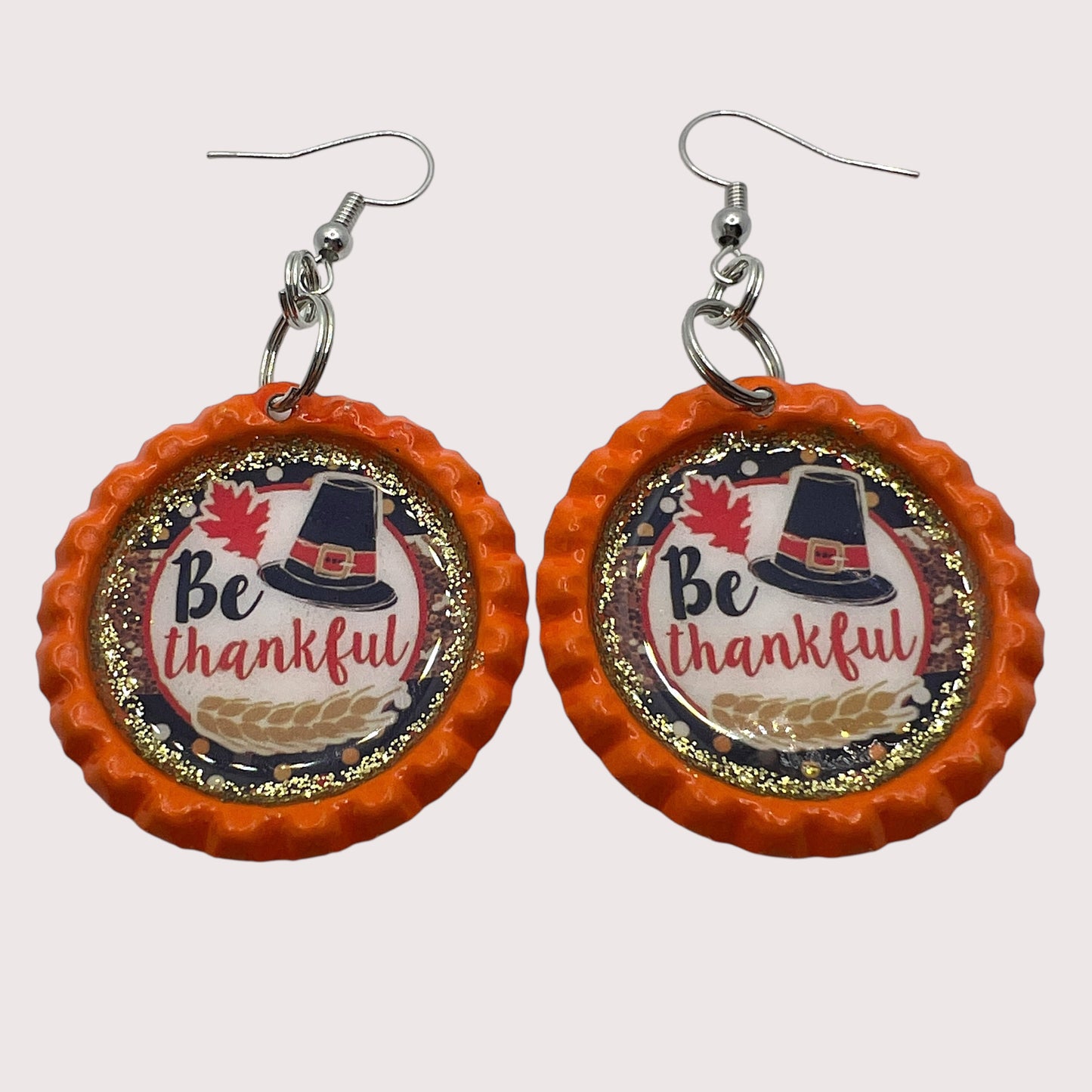 “Be Thankful” Bottle Cap Earrings