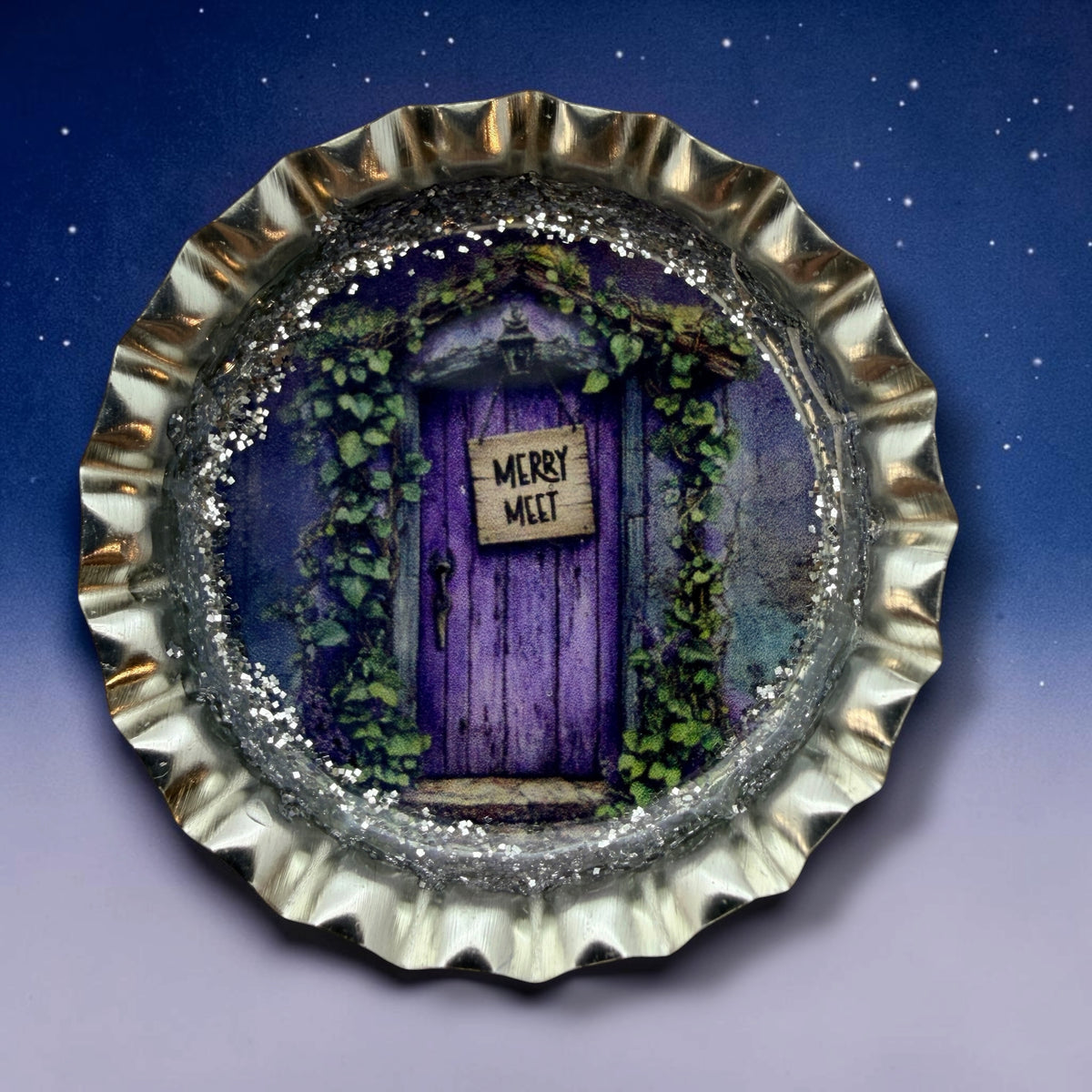 Purple Witch Door Bottle Cap Magnets