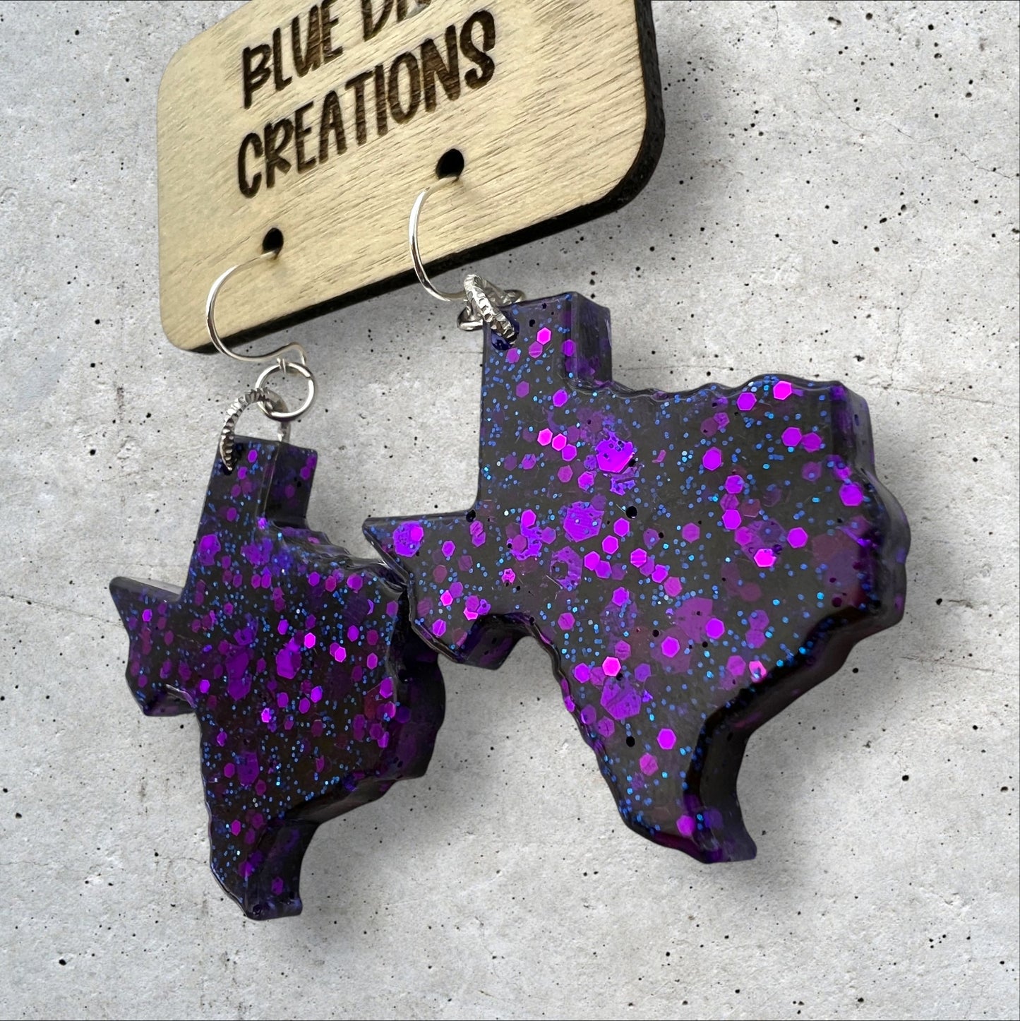 Purple Holographic Glitter Texas Earrings