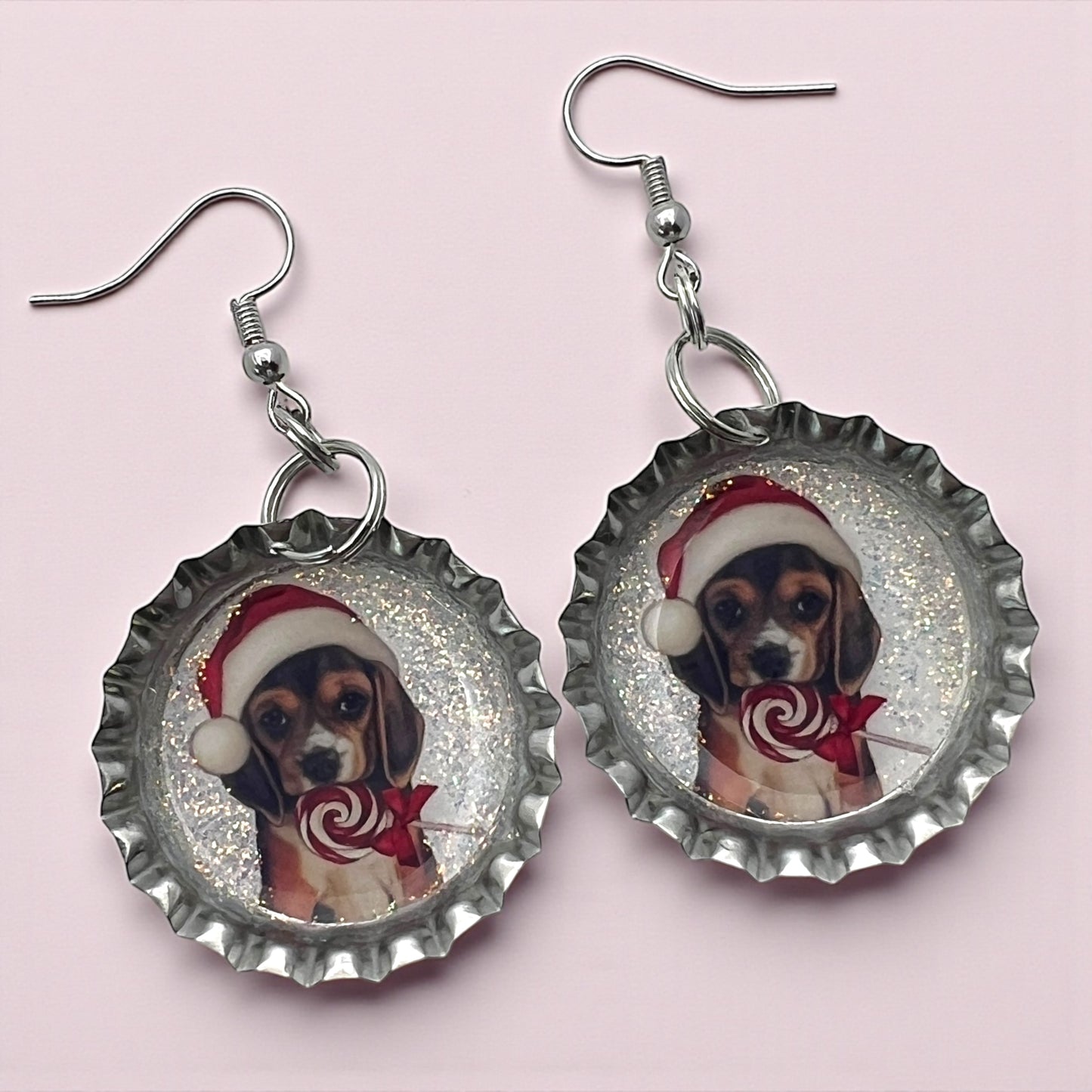 Cute Christmas Dog Bottle Cap Earrings