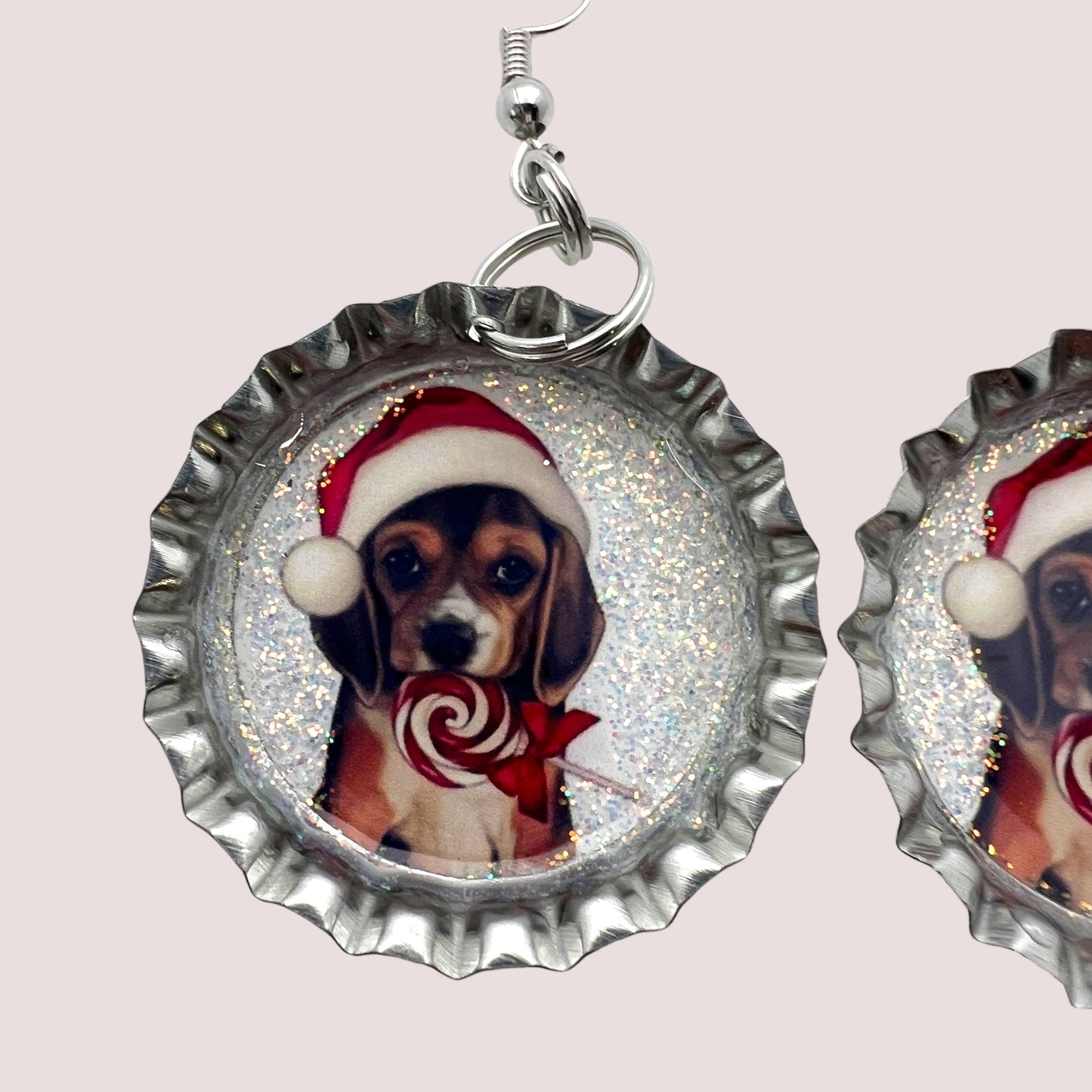 Cute Christmas Dog Bottle Cap Earrings