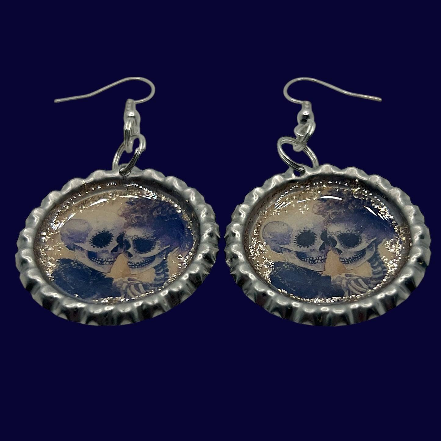 Skeleton Couple Bottle Cap Earrings