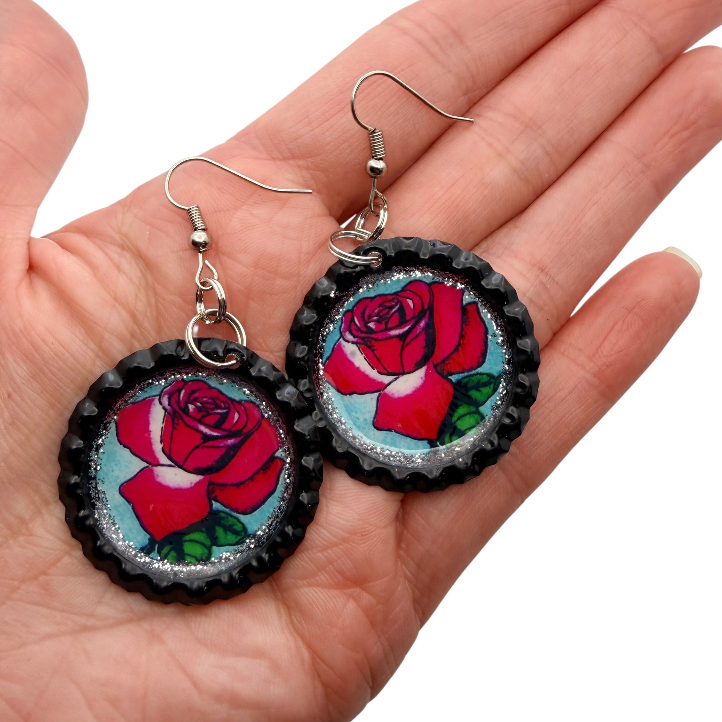 “La Rosa” Bottle Cap Earrings