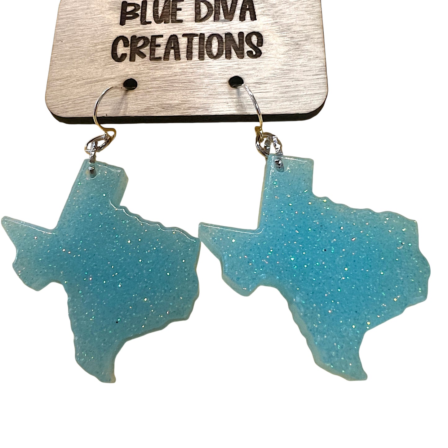 Light Blue Glitter Resin Texas Charm Earrings