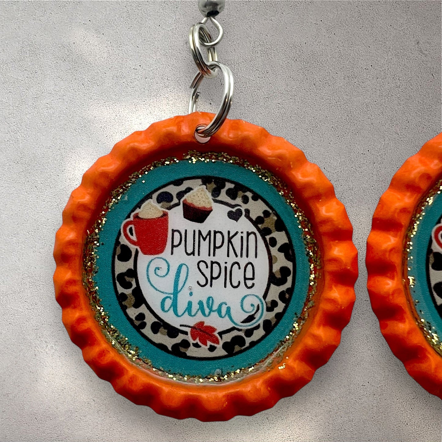 Pumpkin Spice Diva Earrings – Fall Coffee Lover Bottle Cap Jewelry