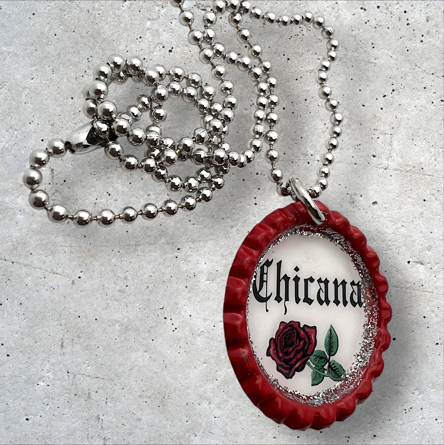 “Chicana” Red Bottle Cap Necklace