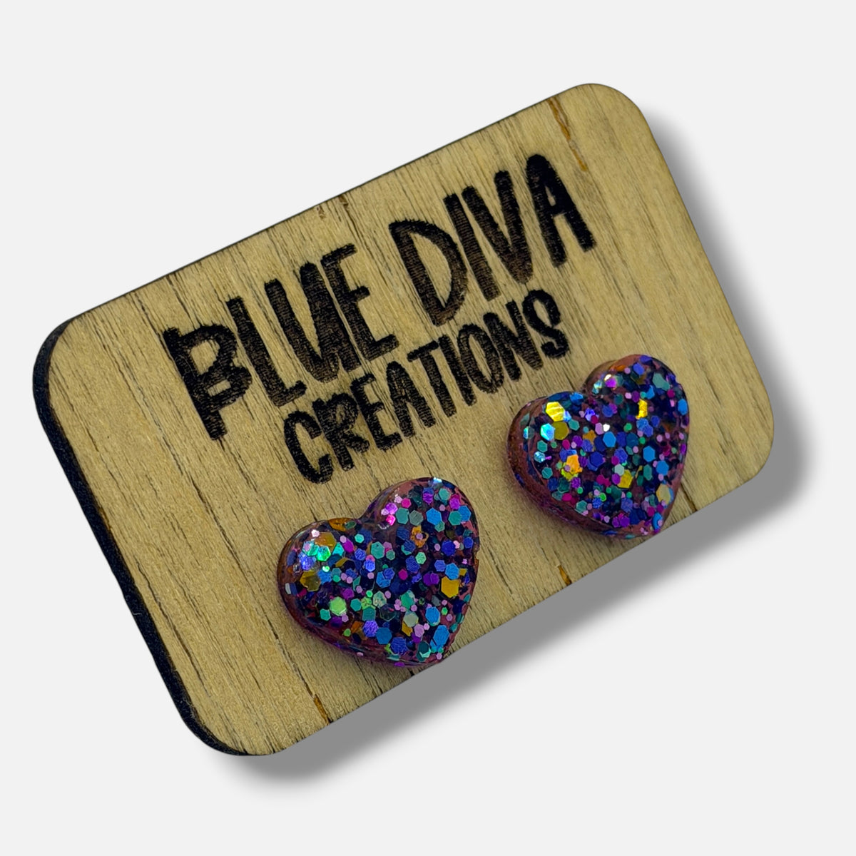 Rainbow Multicolor Glitter Heart Stud Earrings