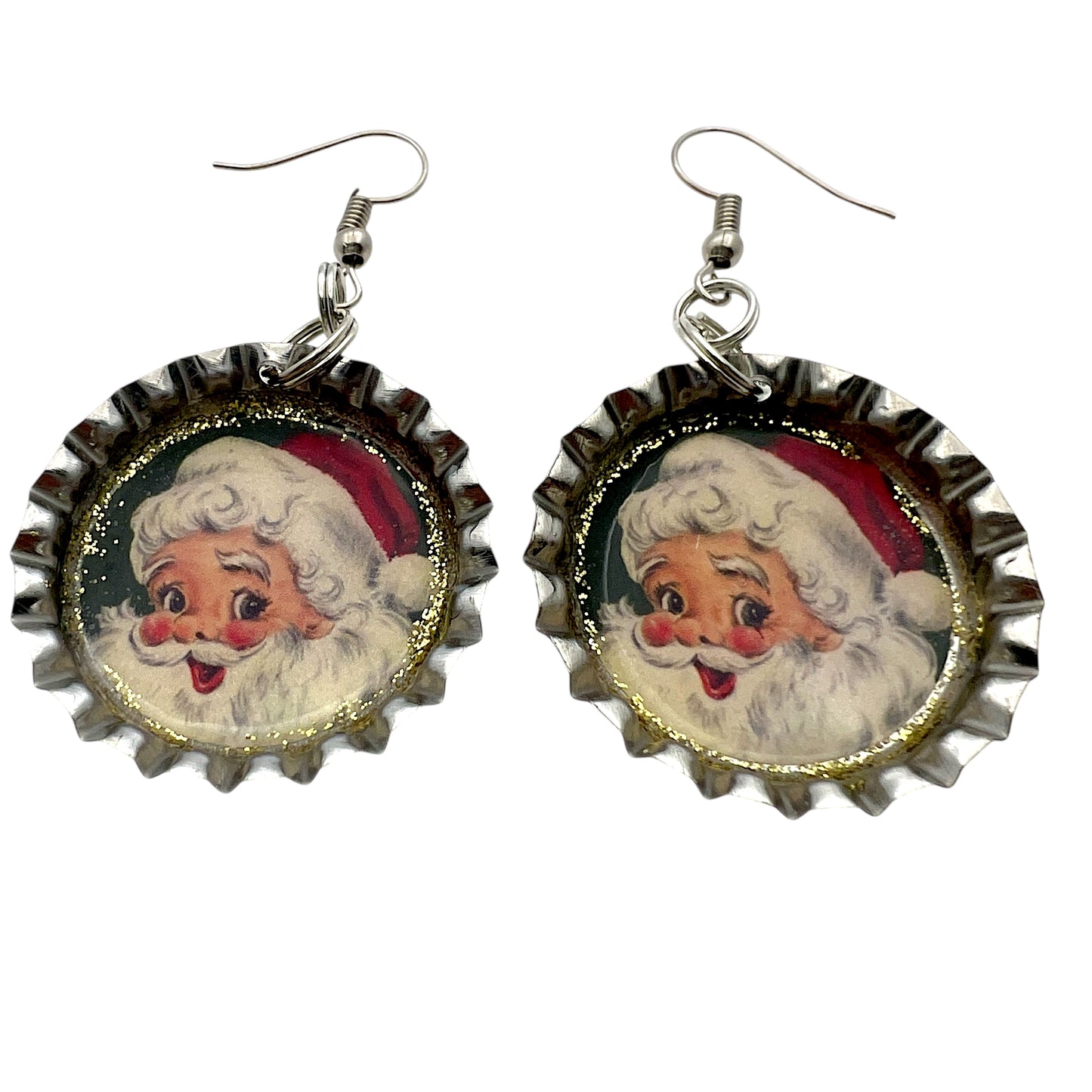 Vintage Santa Bottle Cap Earrings