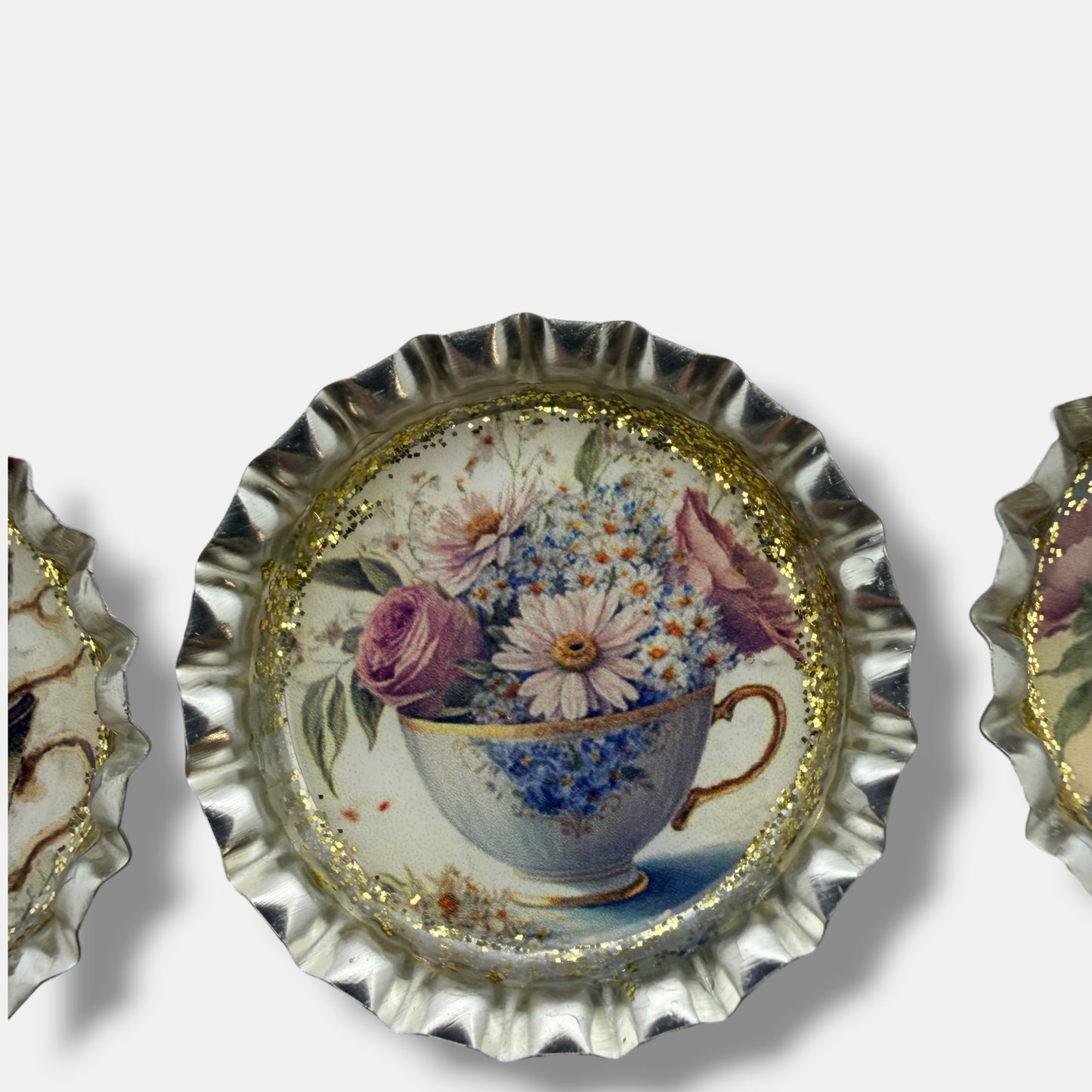 Floral Teacup Bottle Cap Magnet Set