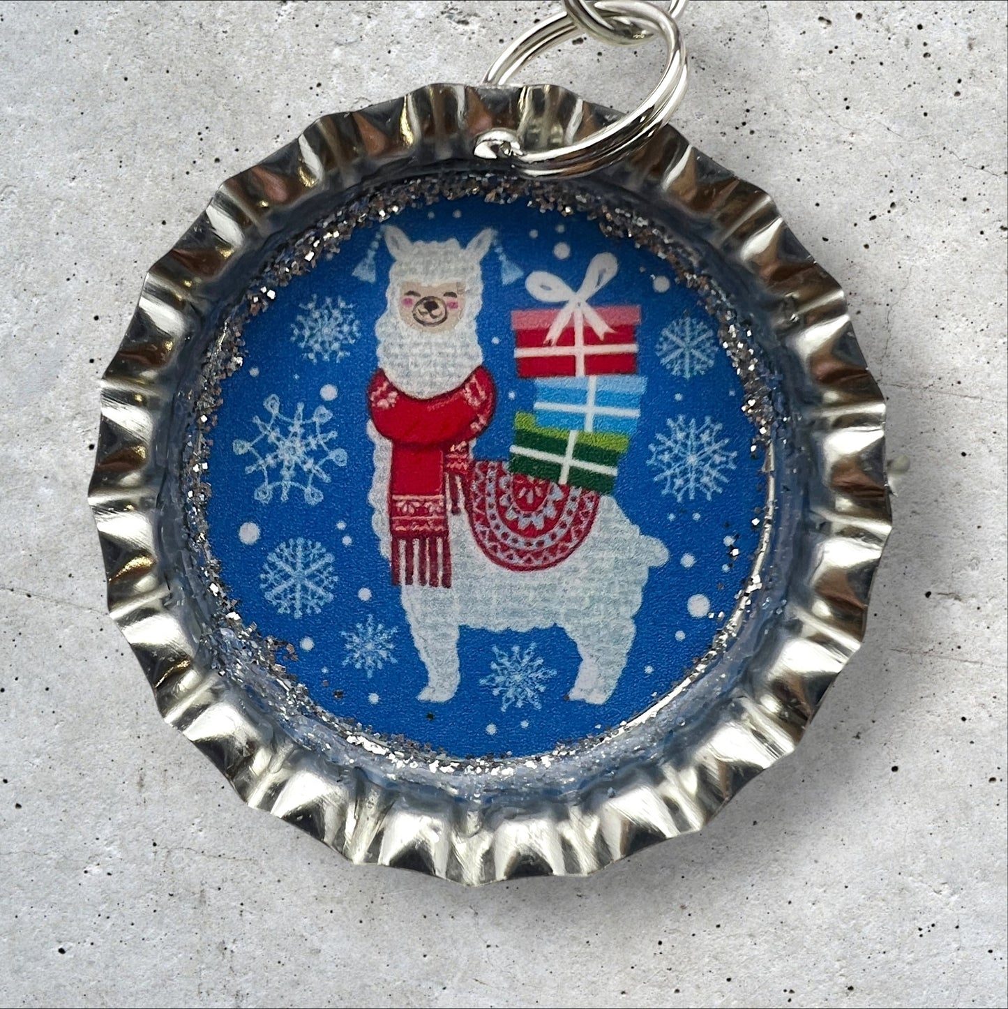 Festive Christmas Llama Bottle Cap Earrings