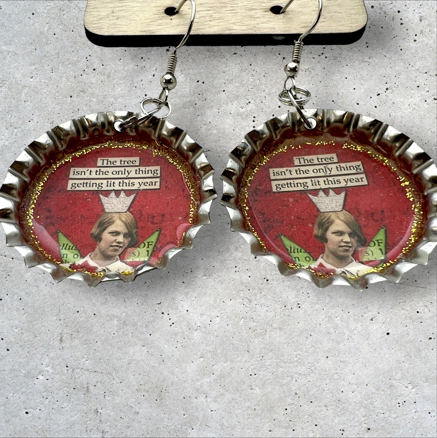 Funny “Get Lit” Quote Bottle Cap Earrings