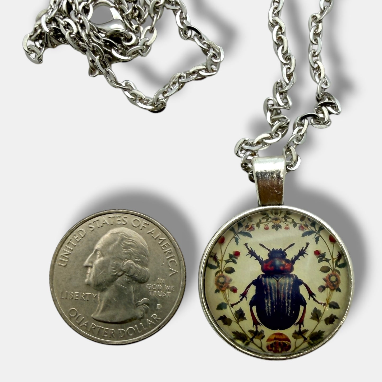 Gothic Beetle Glass Pendant Necklace
