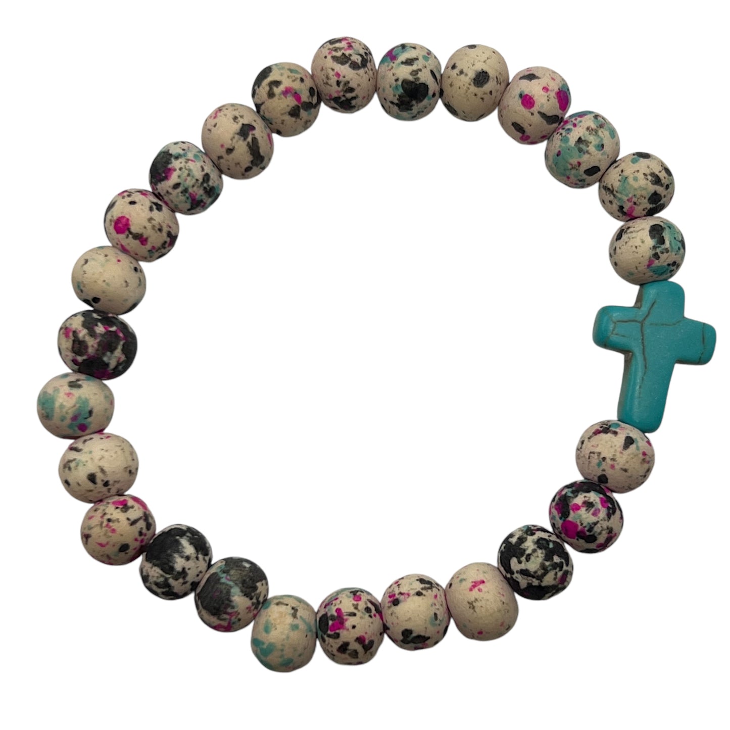 Turquoise Stone Cross Stretch Bead Bracelet