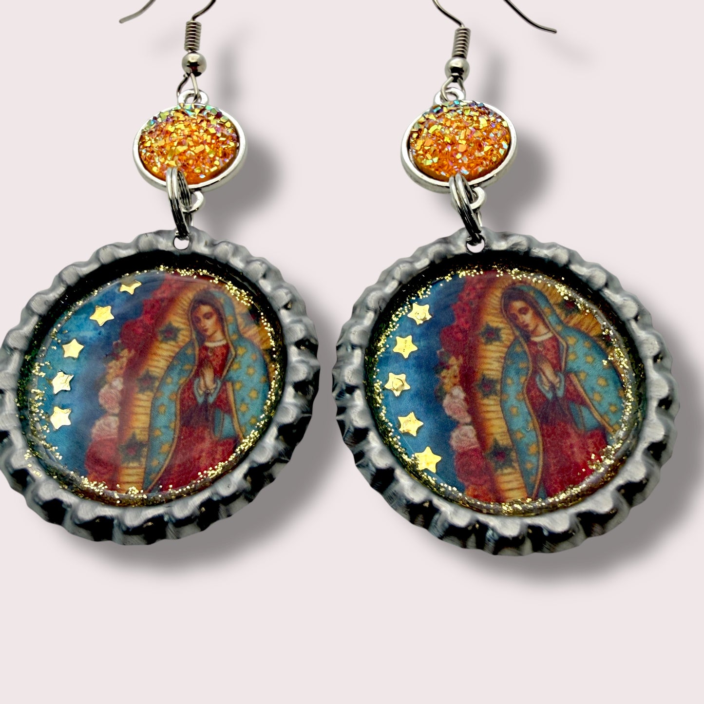 Virgen de Guadalupe Bottle Cap Earrings