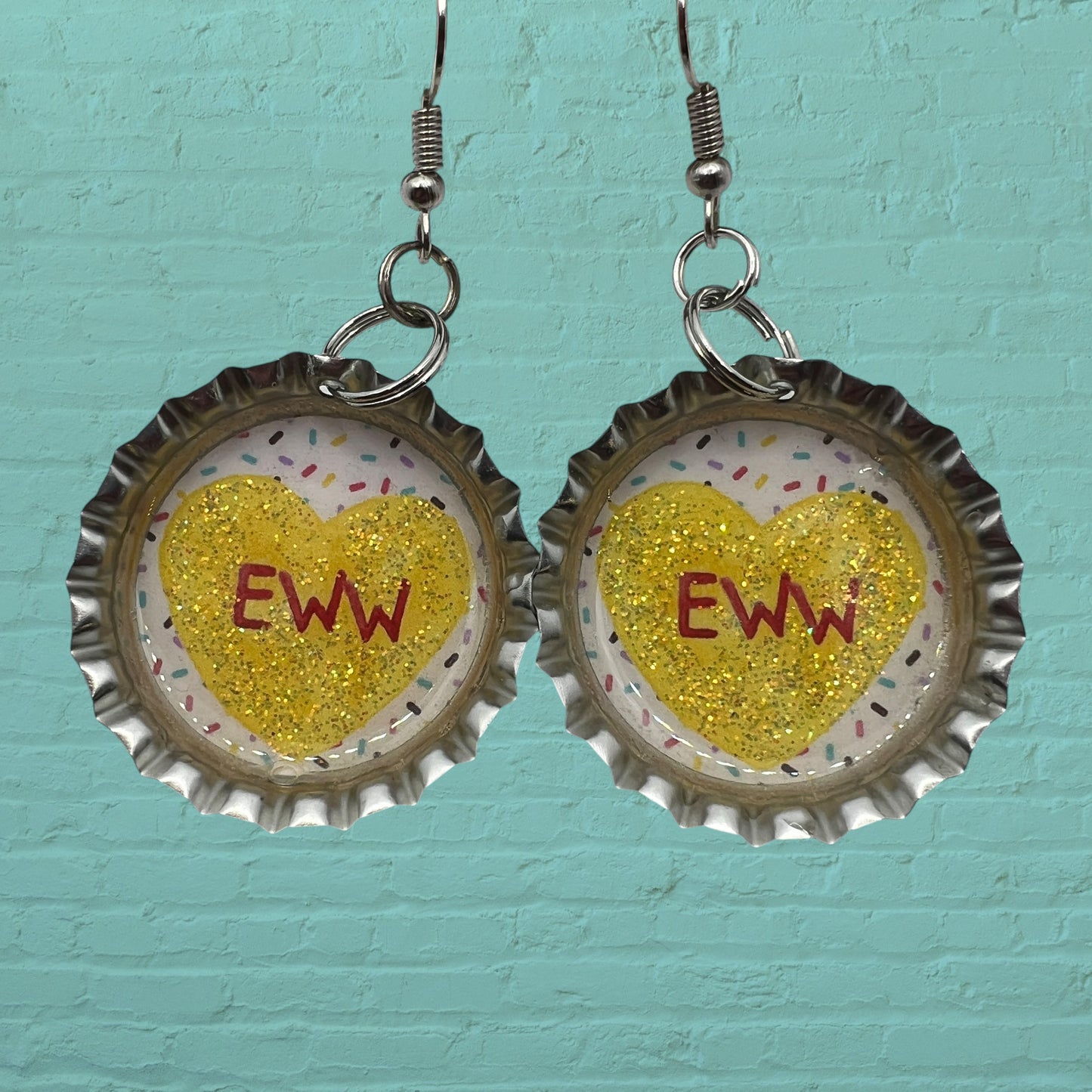 Valentine “Eww” Bottle Cap Earrings