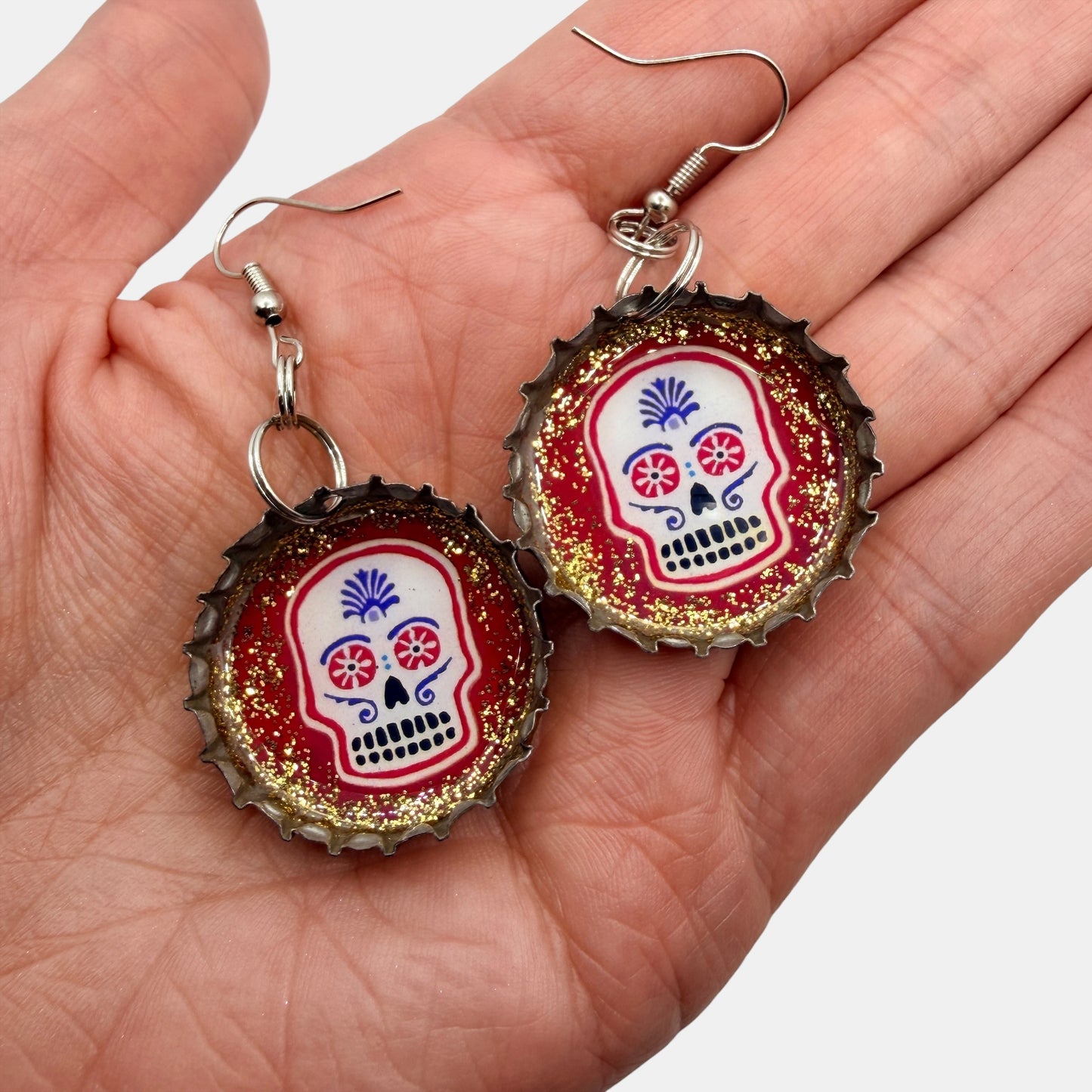 Miller Lite Upcycled Bottle Cap Skull Earrings