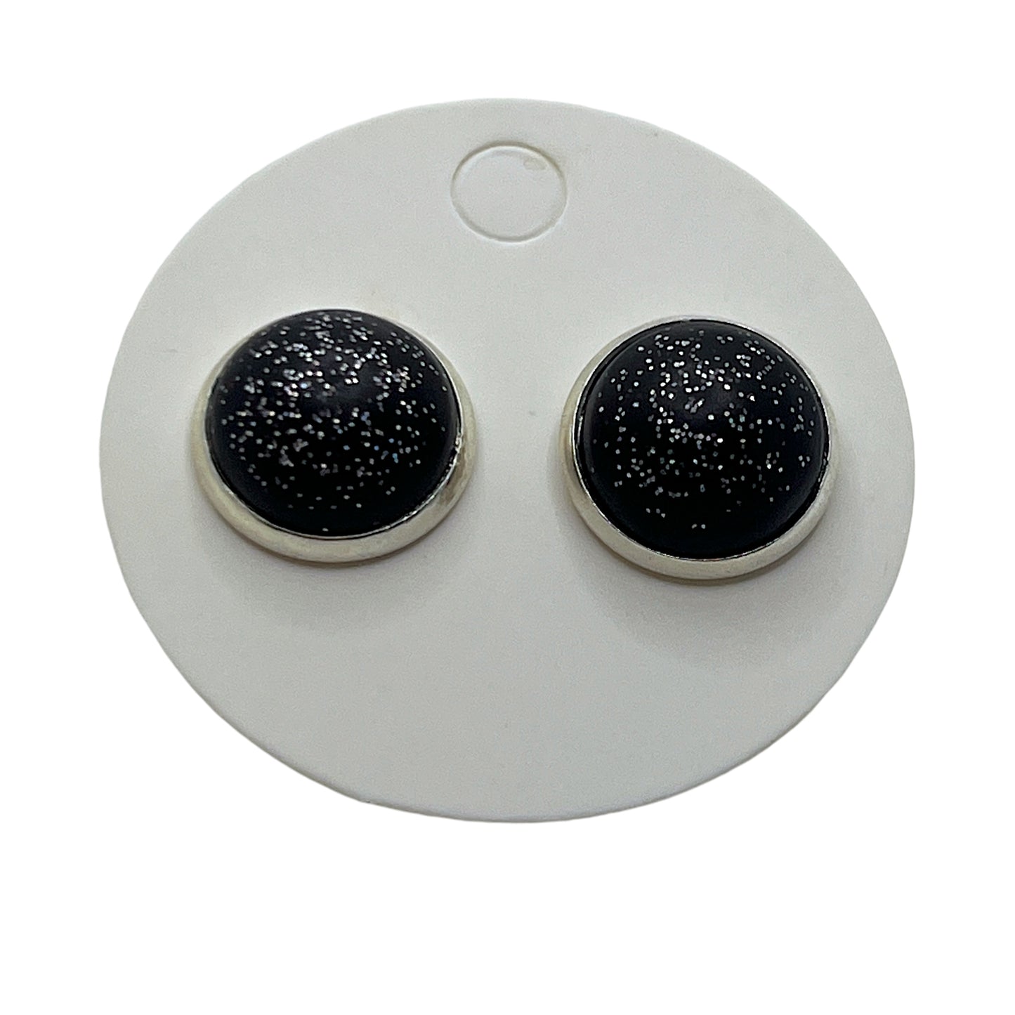 Black & Silver Matte Finish Glitter Post 12mm Mini Earrings