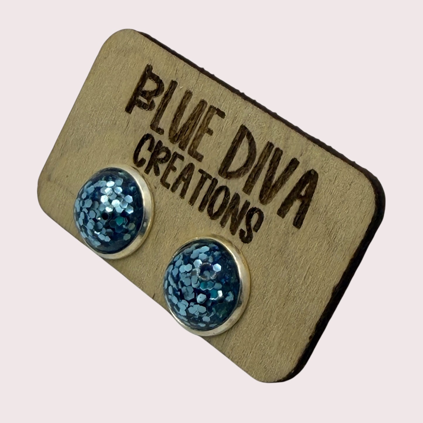 Light Blue Glitter Resin Stud 12mm Earrings