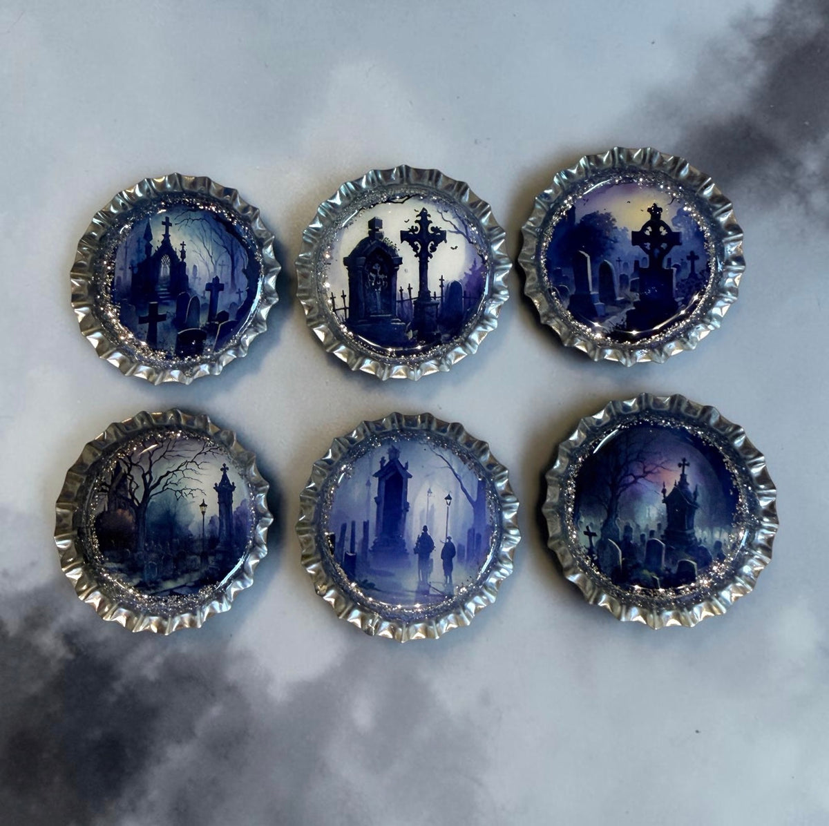 Gothic Cemetery Bottle Cap Magnets