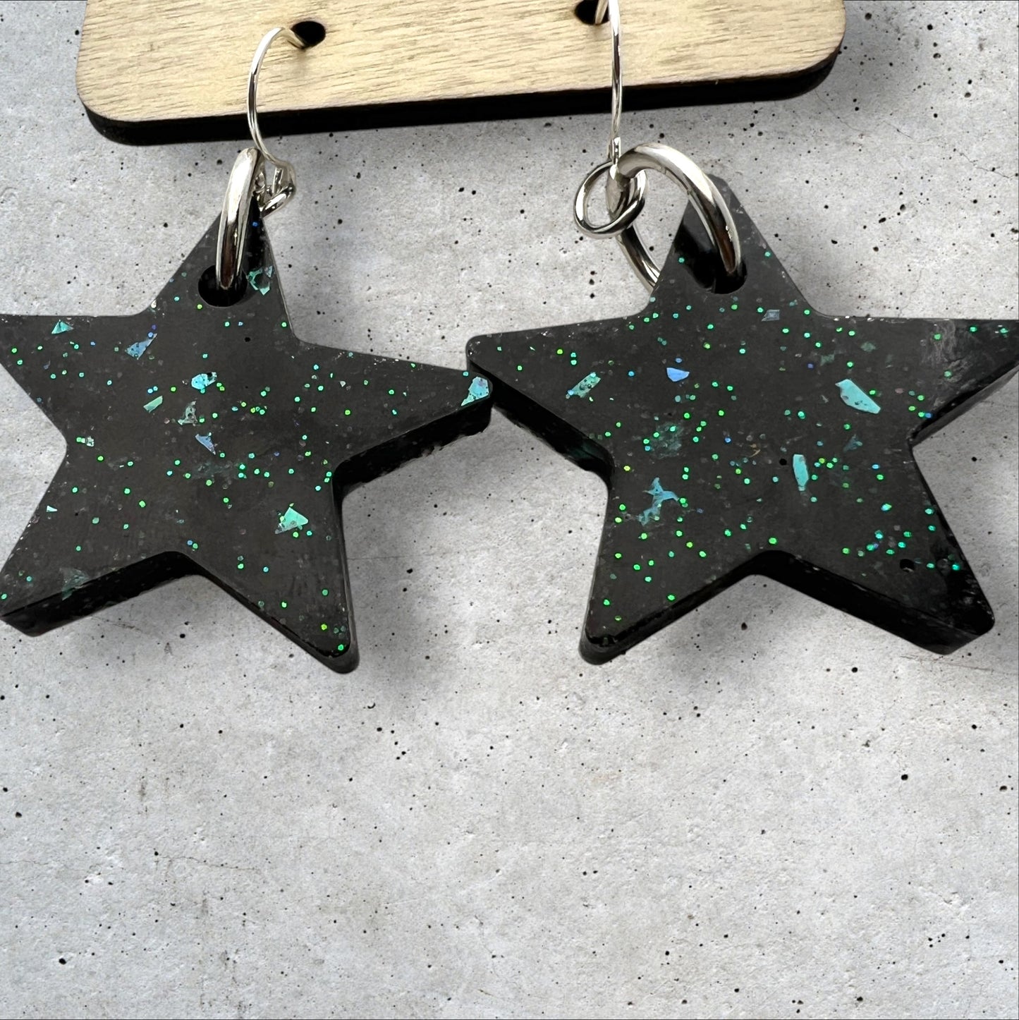 Cosmic Black & Teal Glitter 1” Star Resin Earrings