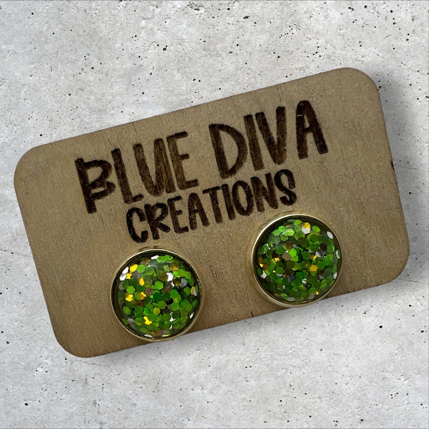 Green Glitter Post 12mm Mini Earrings