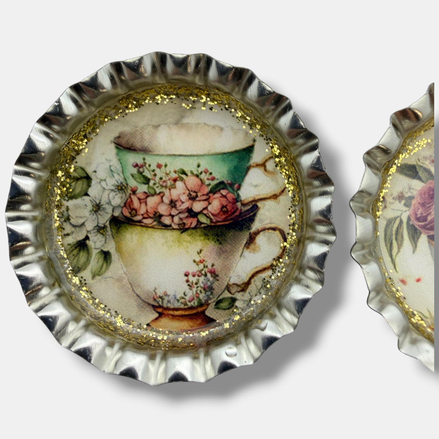 Floral Teacup Bottle Cap Magnet Set