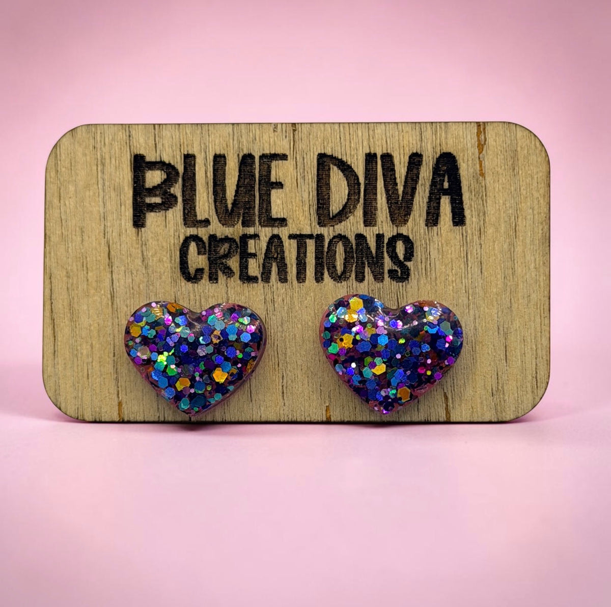 Rainbow Multicolor Glitter Heart Stud Earrings