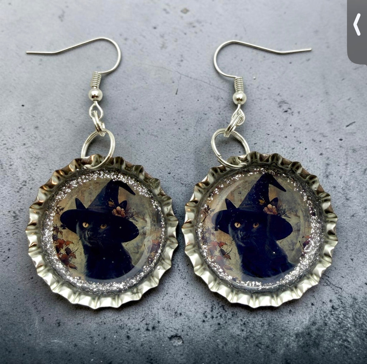 Black Cat Witch Bottle Cap Earrings