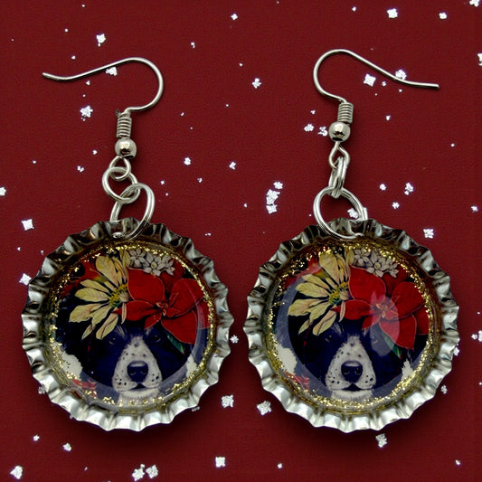 Festive Puppy with Poinsettia Earrings