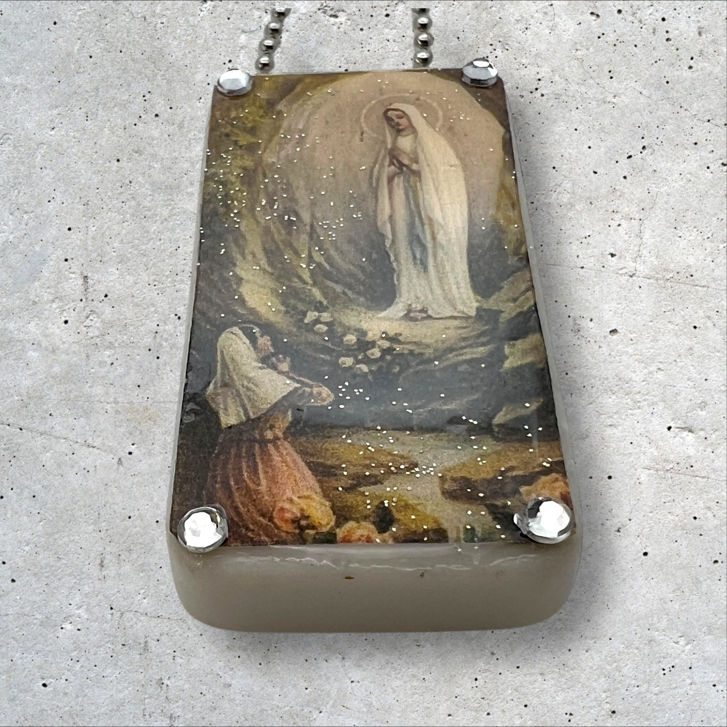 Religious Blessed Mother Upcycled Domino Pendant Necklace