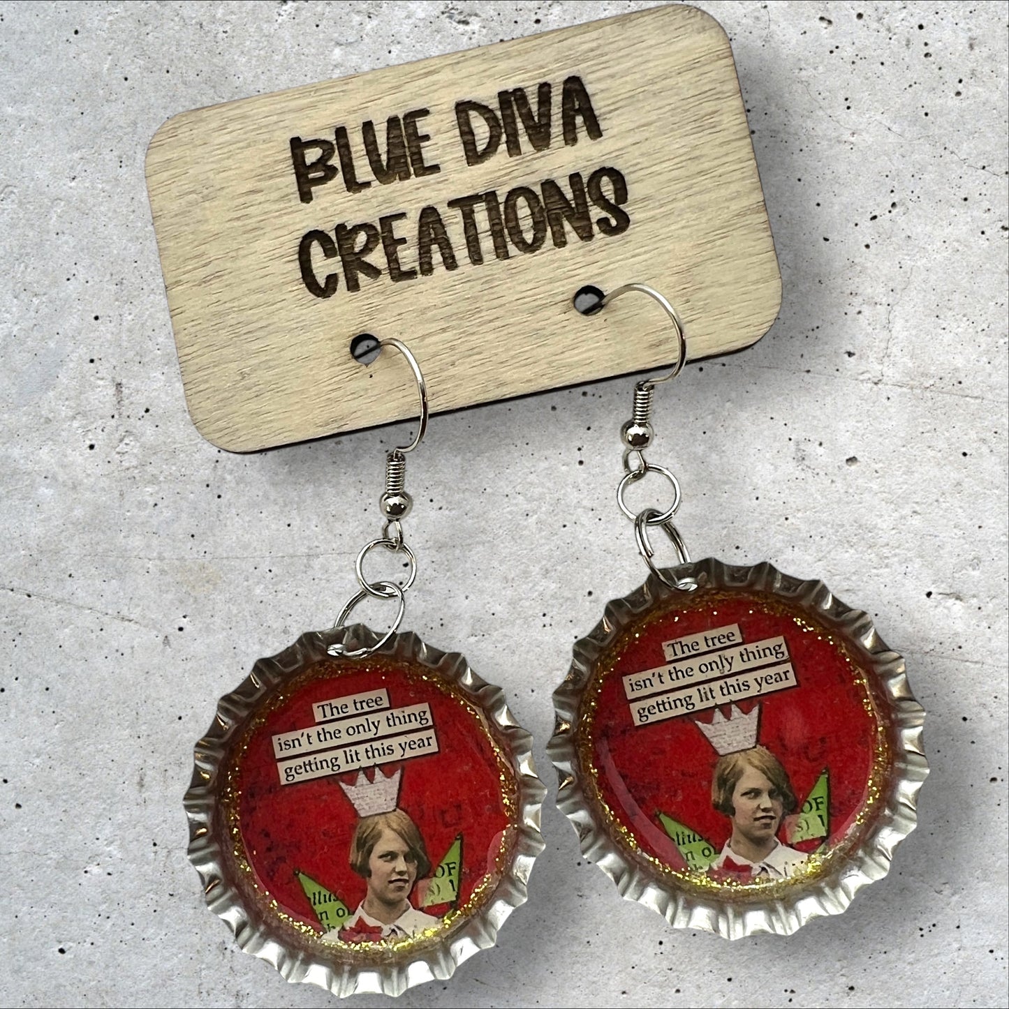 Funny “Get Lit” Quote Bottle Cap Earrings