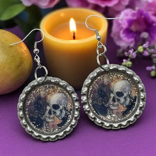 Romantic Skull Couple Bottle-Cap Earring
