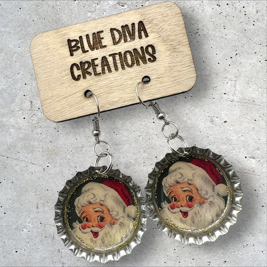 Vintage Santa Bottle Cap Earrings