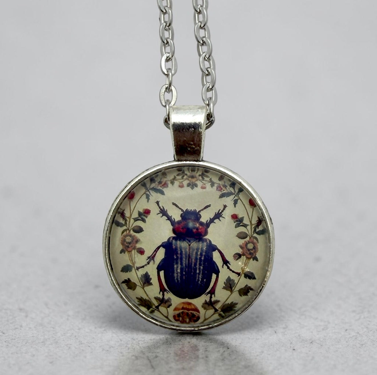 Gothic Beetle Glass Pendant Necklace