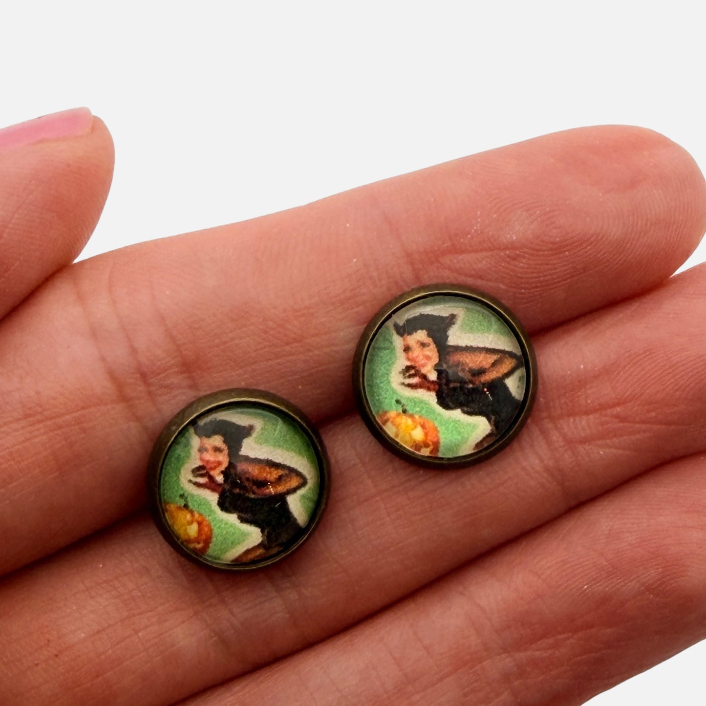 Retro Halloween Pinup 12mm Pumpkin Earrings