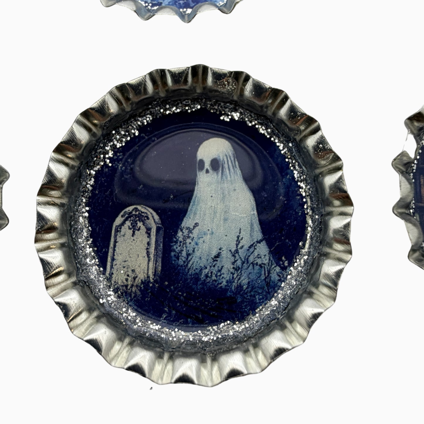 Spooky Ghost Bottle Cap Magnet Set