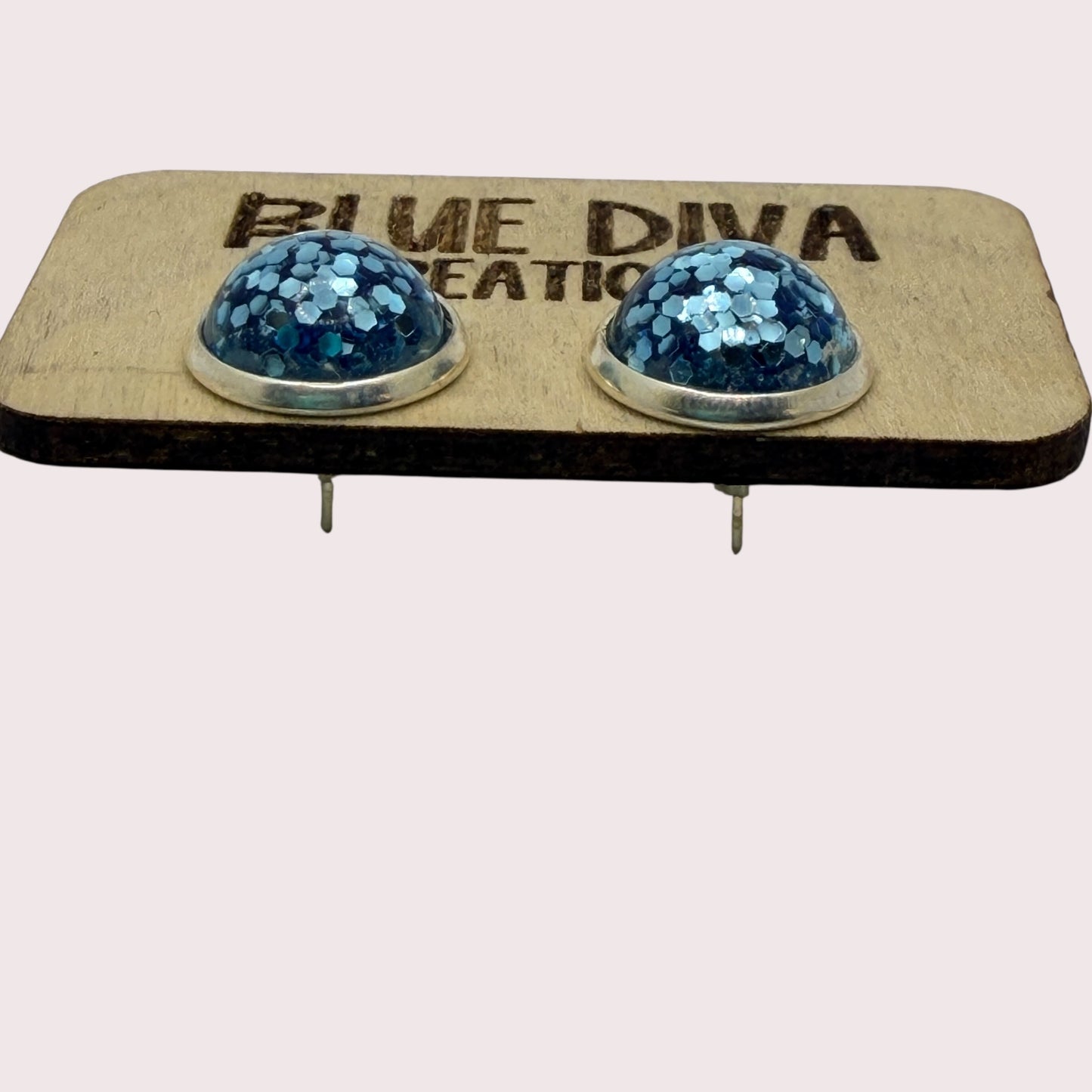 Light Blue Glitter Resin Stud 12mm Earrings