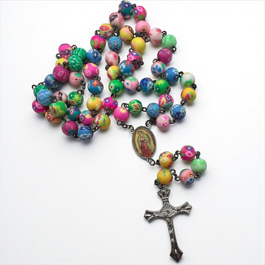 Colorful Floral Silicone Rosary – Our Lady of Guadalupe | 20” Catholic Prayer Beads