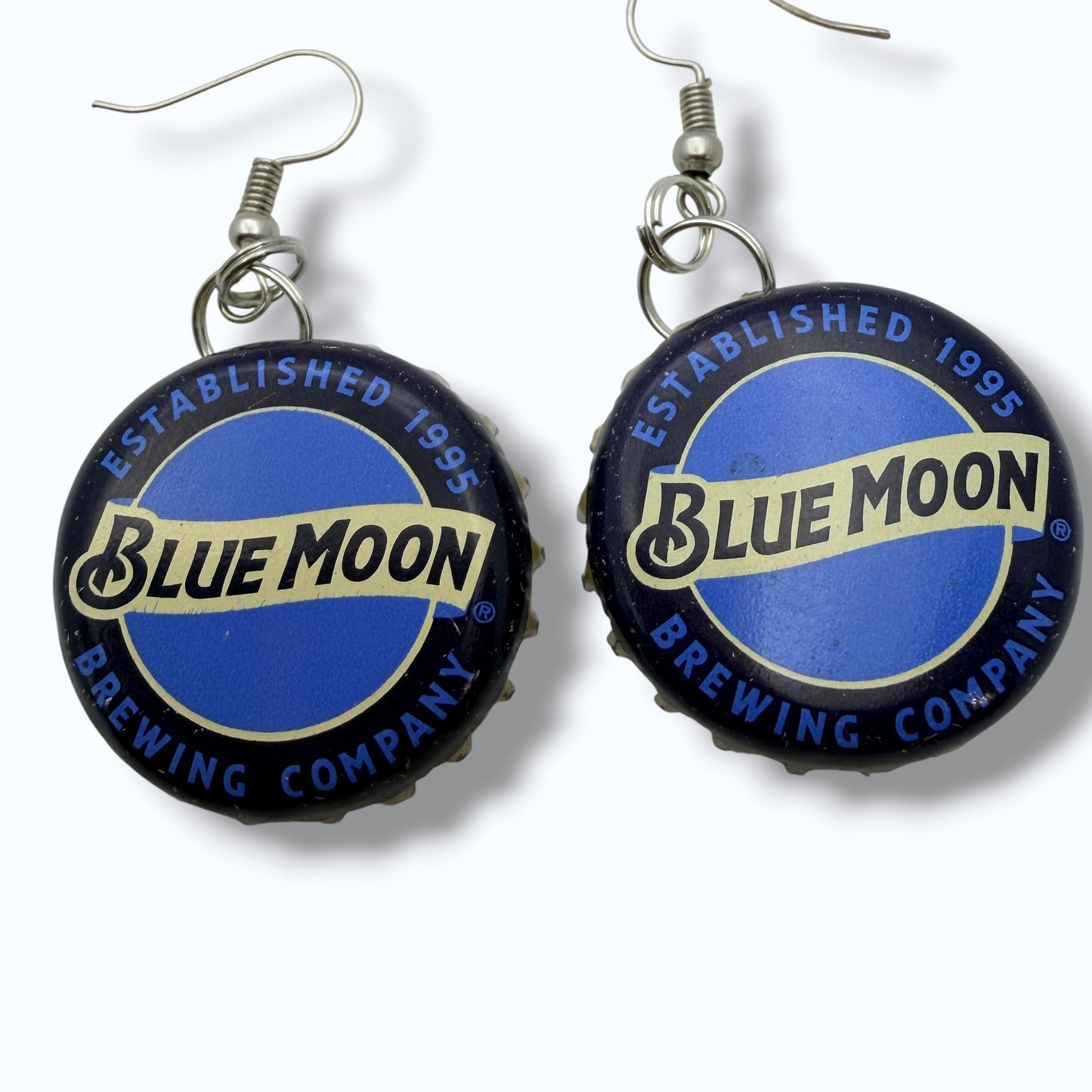 Upcycled Blue Moon Bottle Cap Sacred Heart Earrings