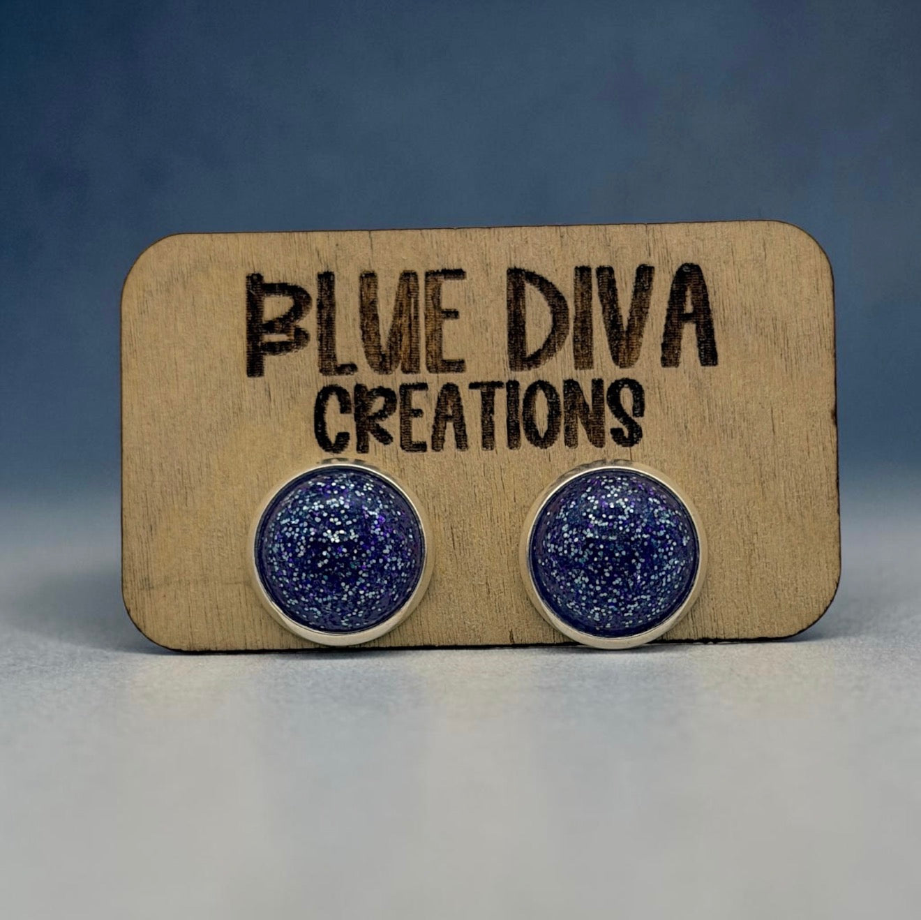 Blue & Purple Glitter Stud 12mmEarrings