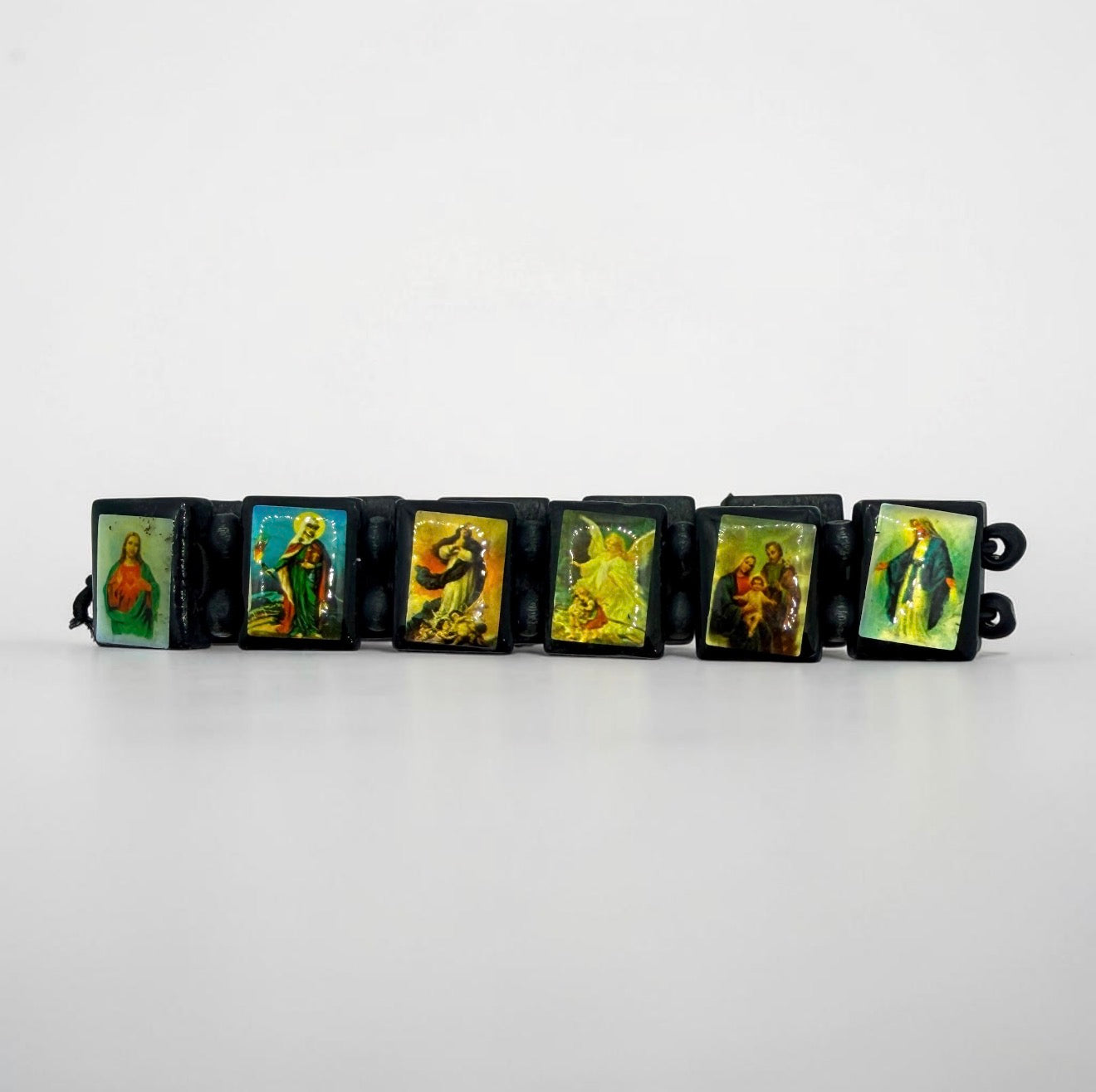 Catholic Saints Icon Stretch Bracelet – Black Wood Religious Jewelry