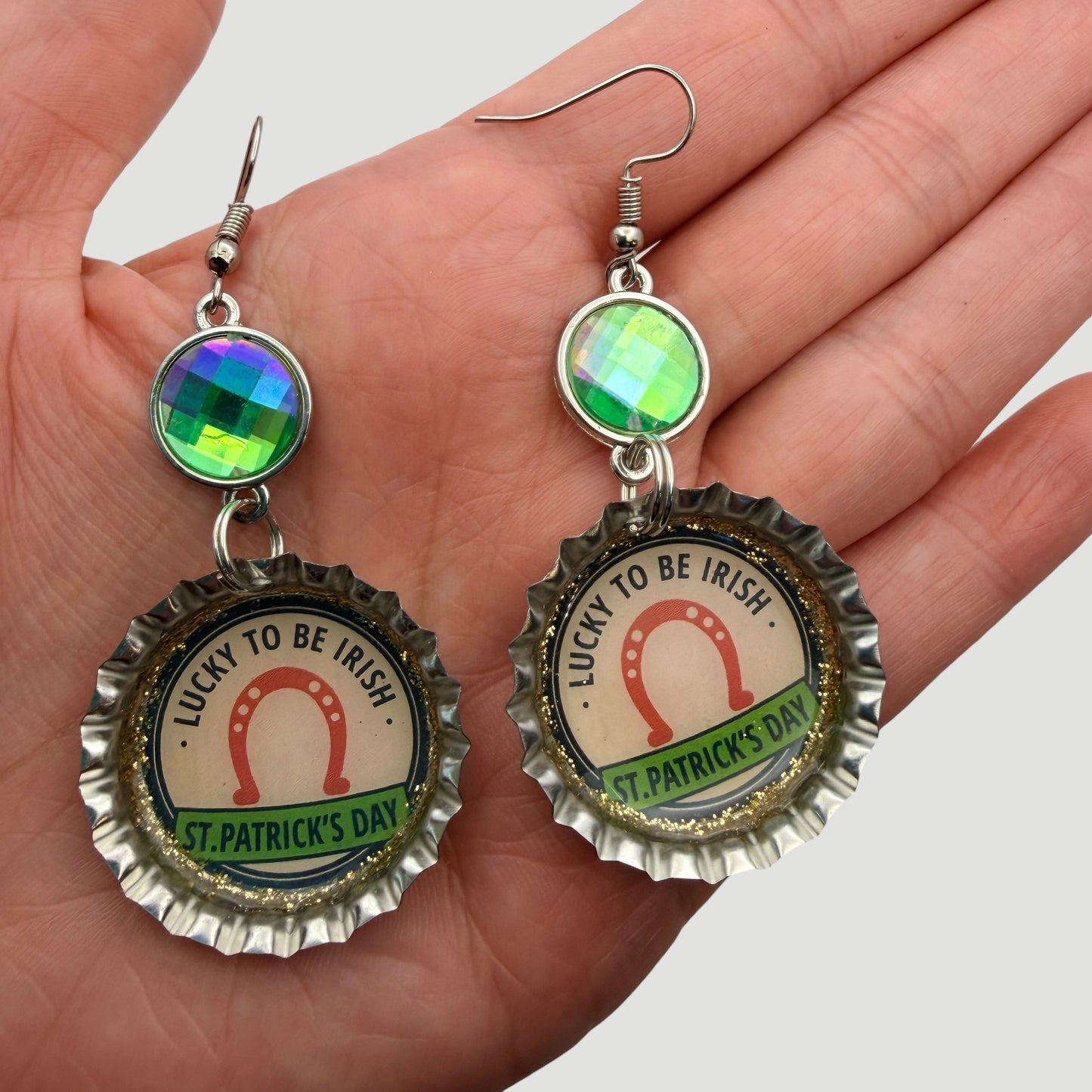 Lucky To Be Irish St. Patrick’s Day Bottle Cap Earrings