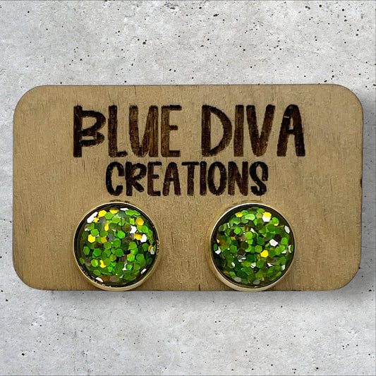 Green Glitter Post 12mm Mini Earrings