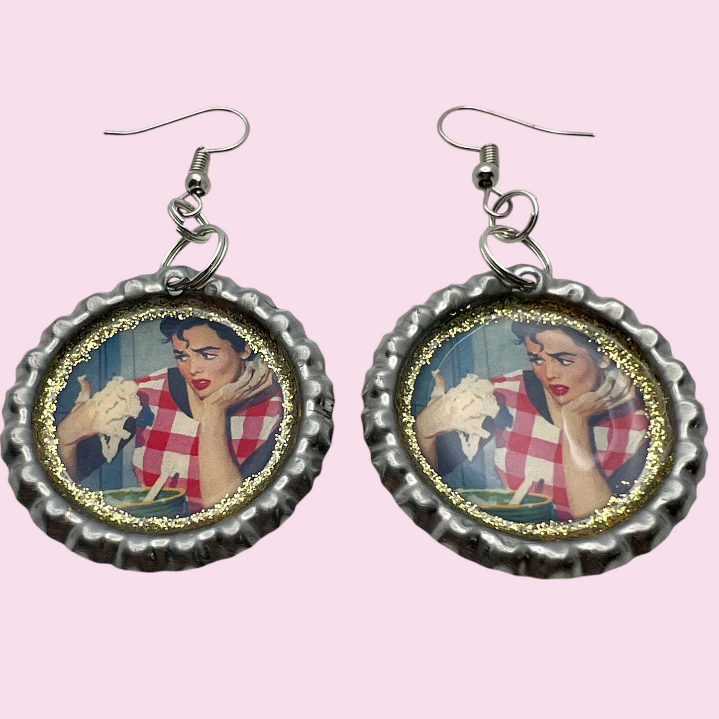 Vintage Kitchen Housewife Bottle Cap Earrings