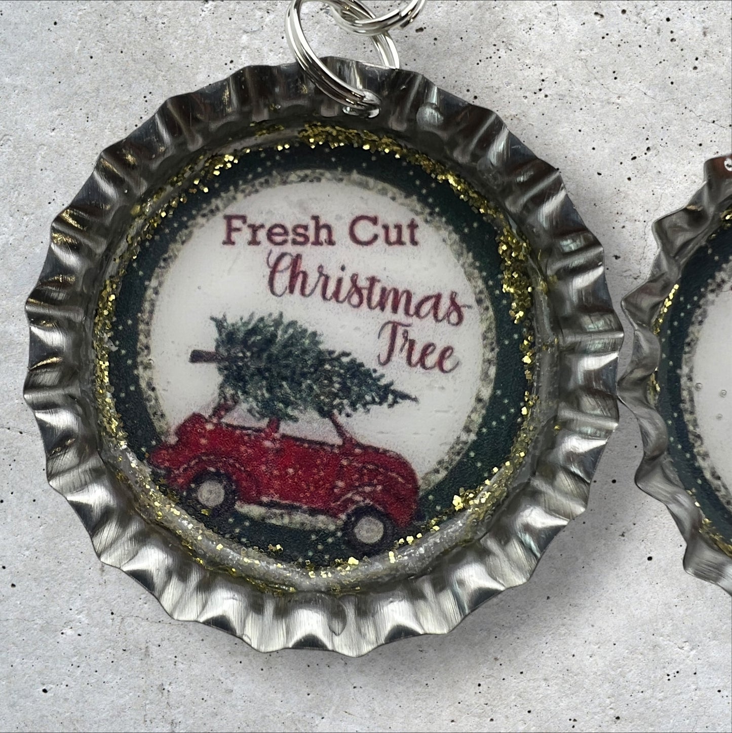 Fresh Cut Christmas Trees Bottle Cap Earrings